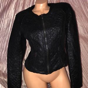 Bebe black blazer jacket zipper motorcycle glitter sparkle suede leather